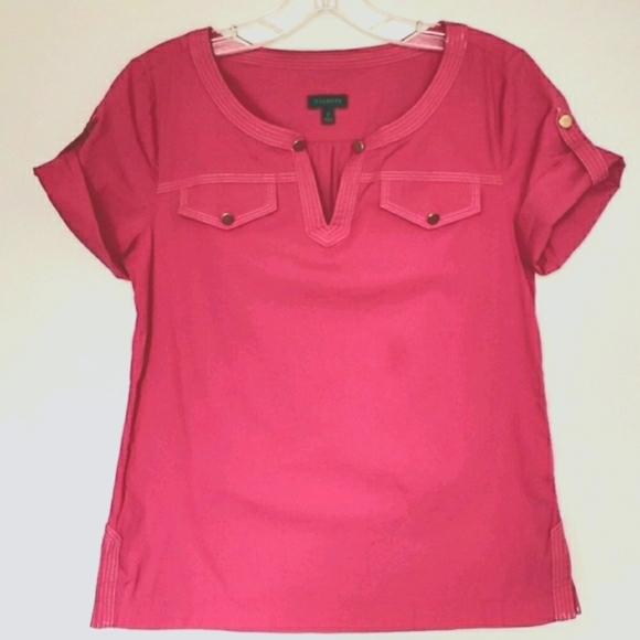 Talbots Pink Short Sleeved Rolled Sleeve Top Blouse with Pockets - Picture 2 of 6